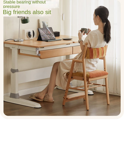 Beech Solid Wood Adjustable Learning Chair for Kids Adjustable Height Primary School Writing Desk Chair in Pink Blue or Orange