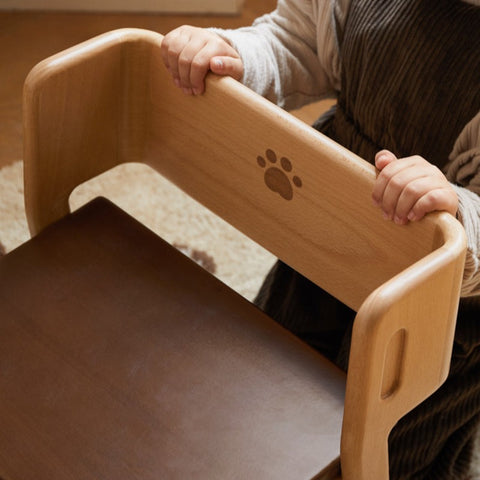 Beech Solid Wood Convertible Kids Chair Natural Multi Function Step Ladder Stool with Backrest