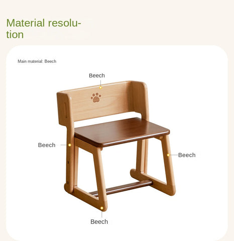 Beech Solid Wood Convertible Kids Chair Natural Multi Function Step Ladder Stool with Backrest