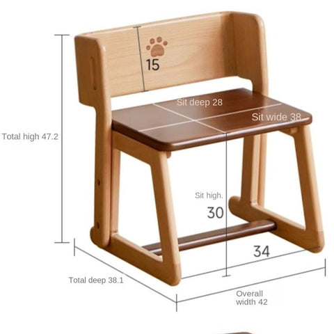 Beech Solid Wood Convertible Kids Chair Natural Multi Function Step Ladder Stool with Backrest