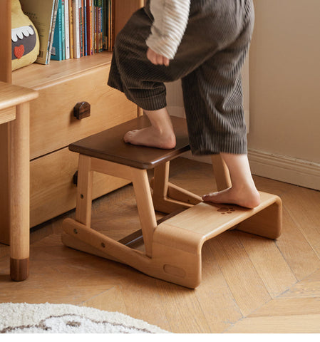 Beech Solid Wood Convertible Kids Chair Natural Multi Function Step Ladder Stool with Backrest