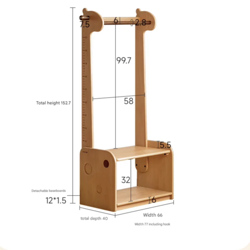 Beech, Solid Rubberwood Children's Coat Rack