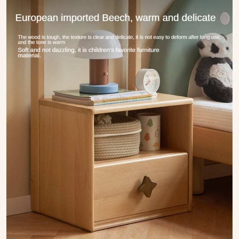 Beech Solid Wood Kids Nightstand With Clothes Rack