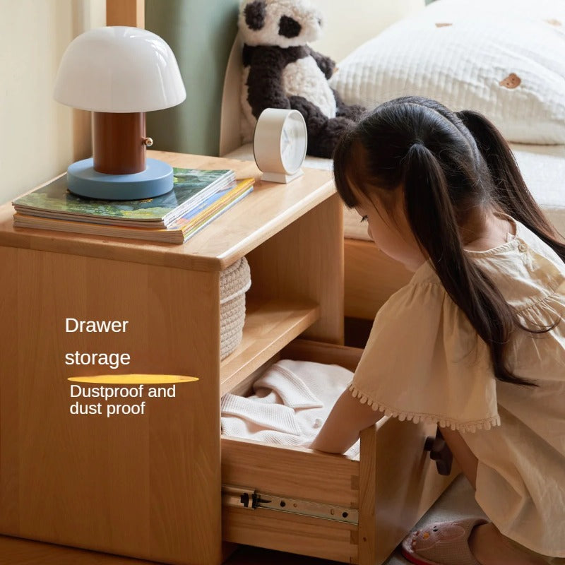 Beech Solid Wood Kids Nightstand With Clothes Rack