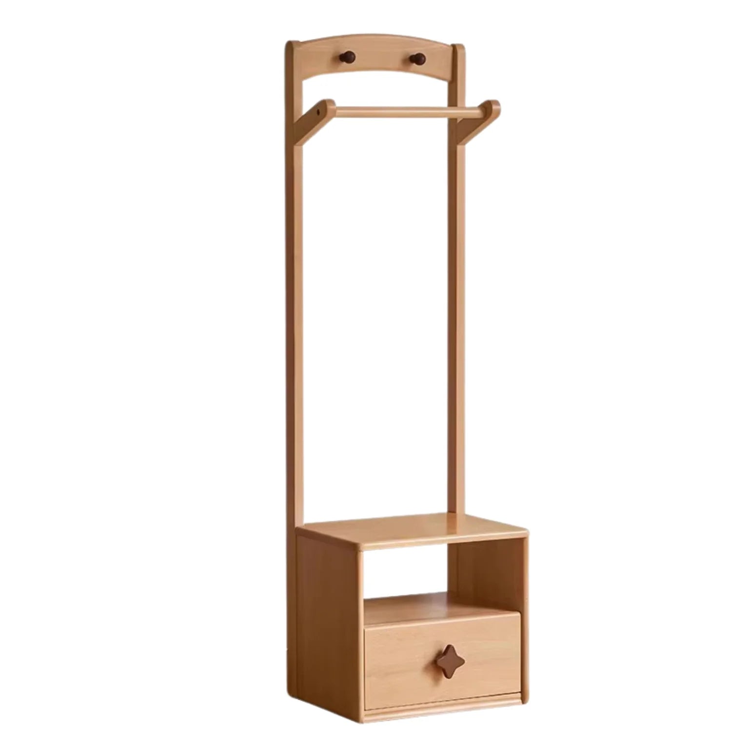 Beech Solid Wood Kids Nightstand With Clothes Rack