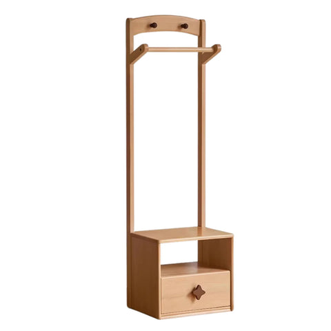 Beech Solid Wood Kids Nightstand With Clothes Rack