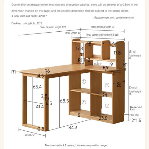 Beech Solid Wood Childrens Corner Desk Natural Study Table with Integrated Bookcase & Storage