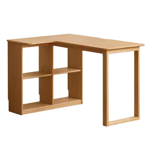 Beech Solid Wood Childrens Corner Desk Natural Study Table with Integrated Bookcase & Storage