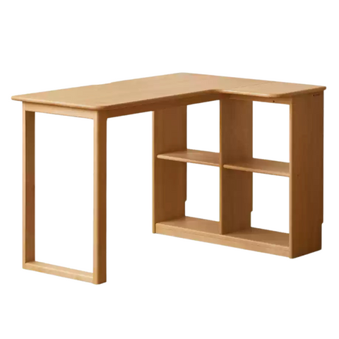 Beech Solid Wood Childrens Corner Desk Natural Study Table with Integrated Bookcase & Storage