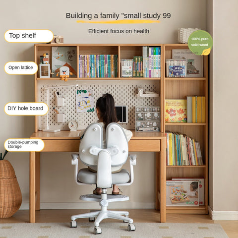 Beech Solid Wood & Rubberwood Kids Desk with Bookcase Natural Finish Writing Study Table