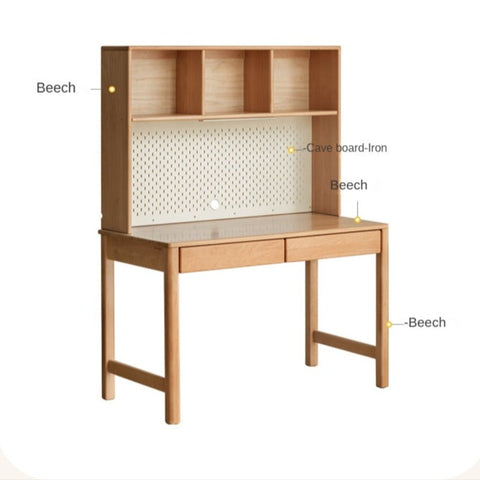Beech Solid Wood & Rubberwood Kids Desk with Bookcase Natural Finish Writing Study Table