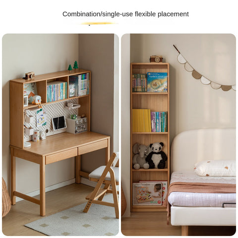 Beech Solid Wood & Rubberwood Kids Desk with Bookcase Natural Finish Writing Study Table