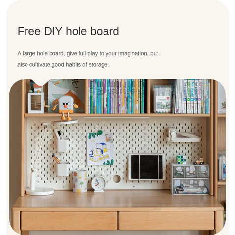 Beech Solid Wood & Rubberwood Kids Desk with Bookcase Natural Finish Writing Study Table