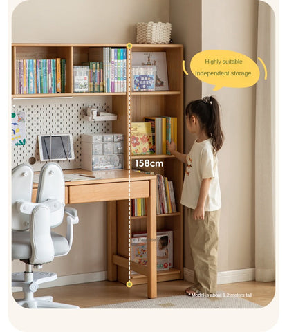 Beech Solid Wood & Rubberwood Kids Desk with Bookcase Natural Finish Writing Study Table
