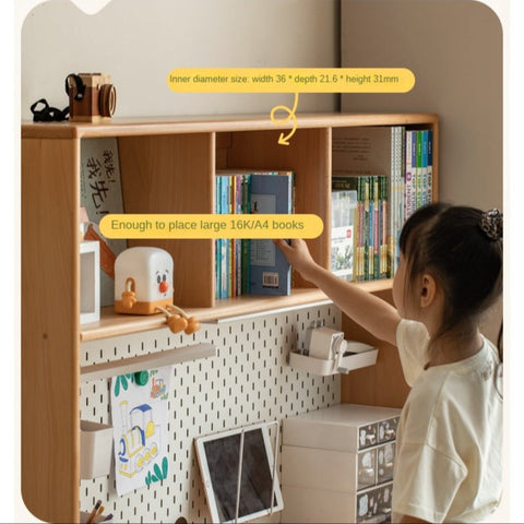 Beech Solid Wood & Rubberwood Kids Desk with Bookcase Natural Finish Writing Study Table