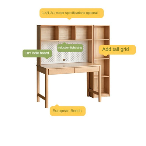 Beech Solid Wood & Rubberwood Kids Desk with Bookcase Natural Finish Writing Study Table