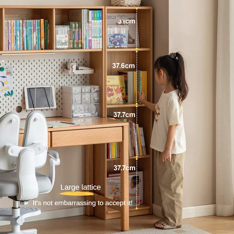 Beech Solid Wood & Rubberwood Kids Desk with Bookcase Natural Finish Writing Study Table