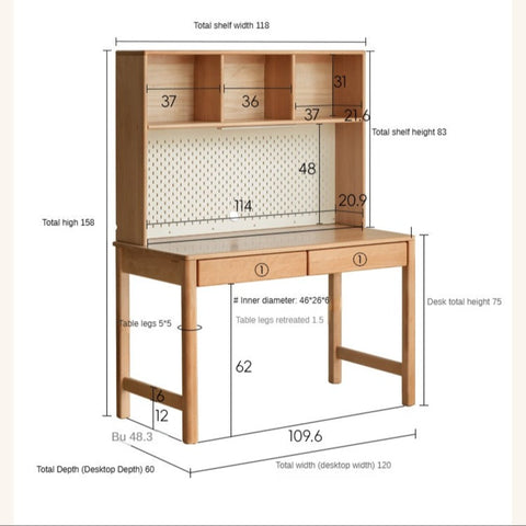 Beech Solid Wood & Rubberwood Kids Desk with Bookcase Natural Finish Writing Study Table
