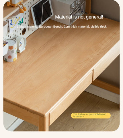 Beech Solid Wood & Rubberwood Kids Desk with Bookcase Natural Finish Writing Study Table