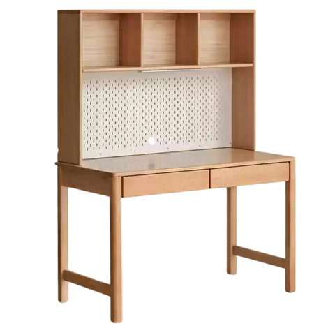 Beech Solid Wood & Rubberwood Kids Desk with Bookcase Natural Finish Writing Study Table