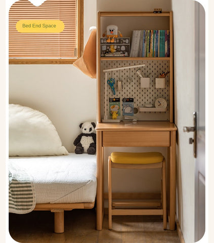 Beech and Rubber Solid Wood Kids Study Desk with Integrated Bookshelf Natural Finish Corner Storage
