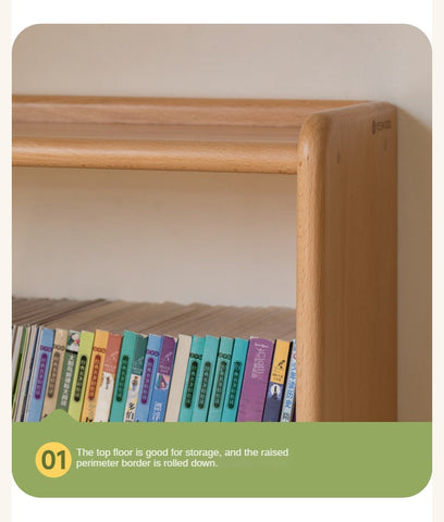 Beech and Rubber Solid Wood Kids Study Desk with Integrated Bookshelf Natural Finish Corner Storage