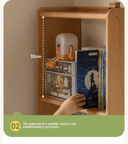 Beech and Rubber Solid Wood Kids Study Desk with Integrated Bookshelf Natural Finish Corner Storage