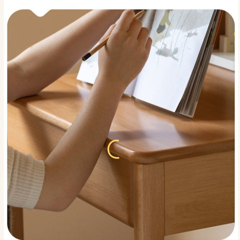 Beech and Rubber Solid Wood Kids Study Desk with Integrated Bookshelf Natural Finish Corner Storage