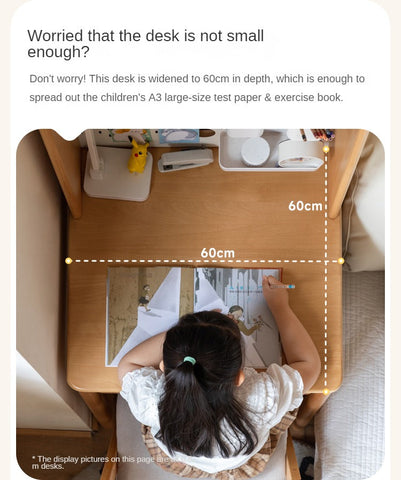 Beech and Rubber Solid Wood Kids Study Desk with Integrated Bookshelf Natural Finish Corner Storage