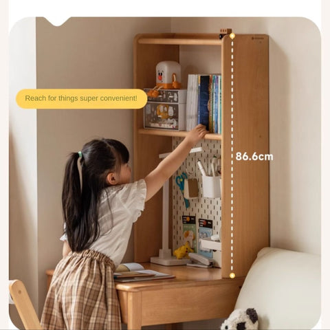 Beech and Rubber Solid Wood Kids Study Desk with Integrated Bookshelf Natural Finish Corner Storage