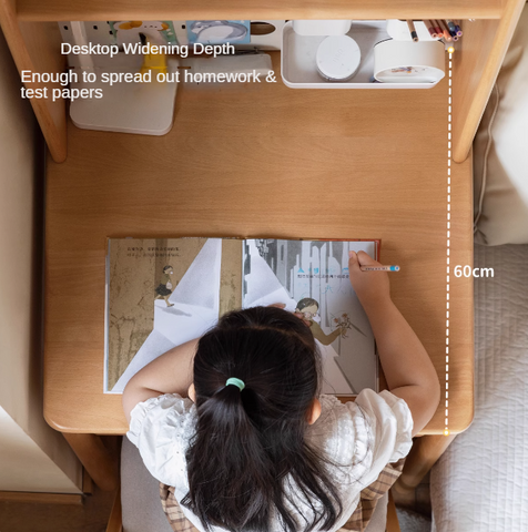 Beech and Rubber Solid Wood Kids Study Desk with Integrated Bookshelf Natural Finish Corner Storage