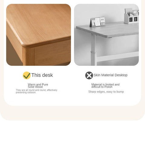 Beech and Rubber Solid Wood Kids Study Desk with Integrated Bookshelf Natural Finish Corner Storage