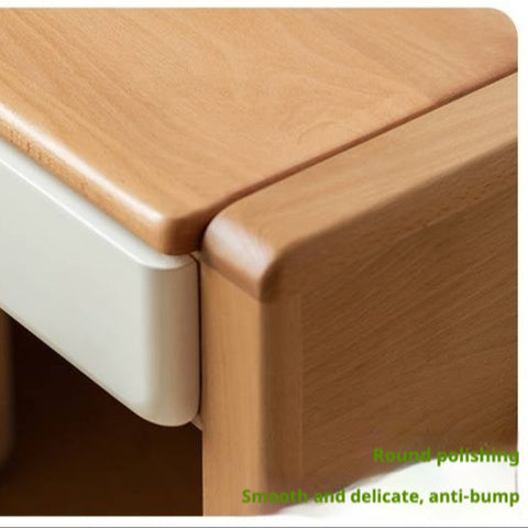 Beech Solid Wood Adjustable Height Childrens Study Desk with Bookcase and Integrated Storage Light Natural Finish