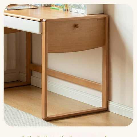 Beech Solid Wood Adjustable Height Childrens Study Desk with Bookcase and Integrated Storage Light Natural Finish