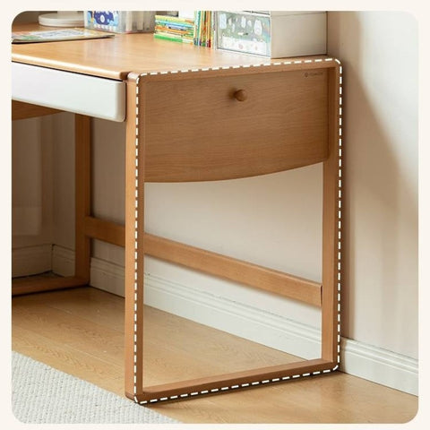 Beech Solid Wood Adjustable Height Childrens Study Desk with Bookcase and Integrated Storage Light Natural Finish