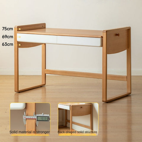 Beech Solid Wood Adjustable Height Childrens Study Desk with Bookcase and Integrated Storage Light Natural Finish