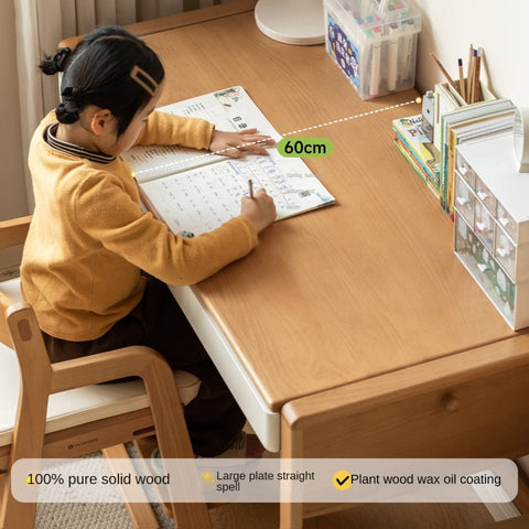 Beech Solid Wood Adjustable Height Childrens Study Desk with Bookcase and Integrated Storage Light Natural Finish