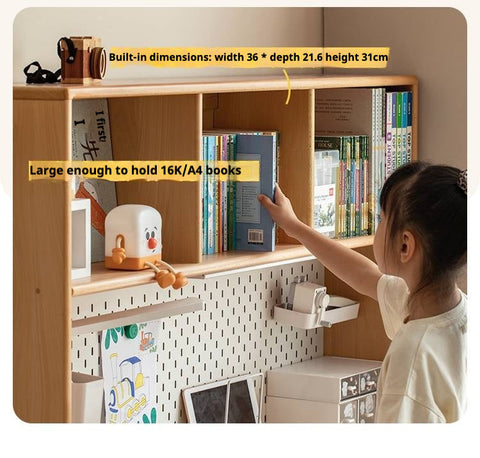 Beech Solid Wood Adjustable Height Childrens Study Desk with Bookcase and Integrated Storage Light Natural Finish