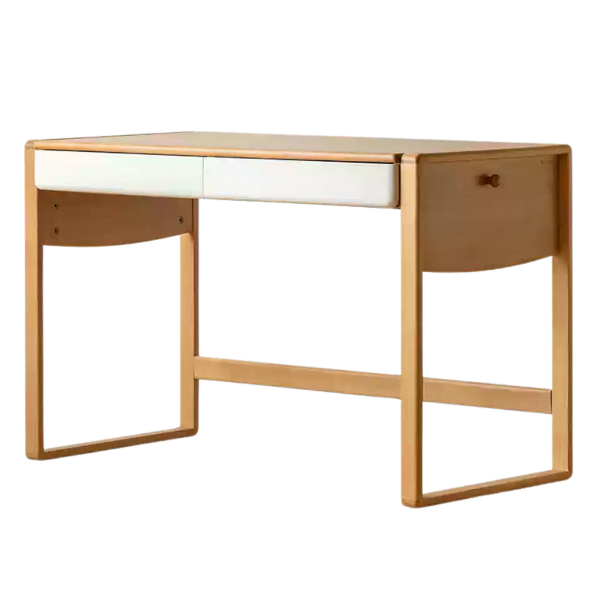 Beech Solid Wood Adjustable Height Childrens Study Desk with Bookcase and Integrated Storage Light Natural Finish