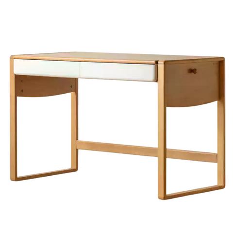 Beech Solid Wood Adjustable Height Childrens Study Desk with Bookcase and Integrated Storage Light Natural Finish