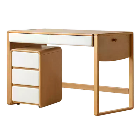 Beech Solid Wood Adjustable Height Childrens Study Desk with Bookcase and Integrated Storage Light Natural Finish