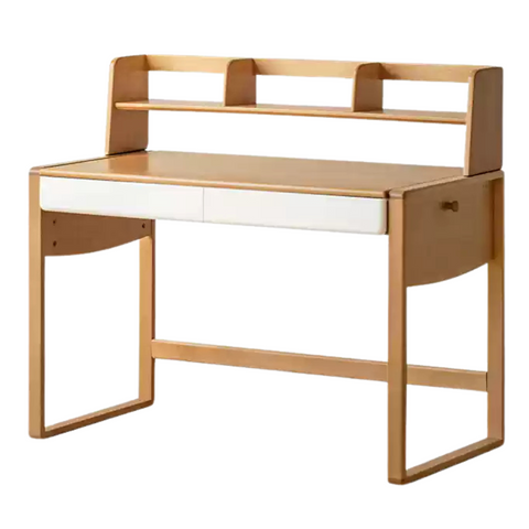 Beech Solid Wood Adjustable Height Childrens Study Desk with Bookcase and Integrated Storage Light Natural Finish