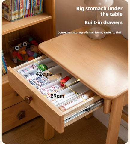 Beech Solid Wood Childrens Desk Natural Study Table with Storage Drawers for Boys & Girls Home Learning