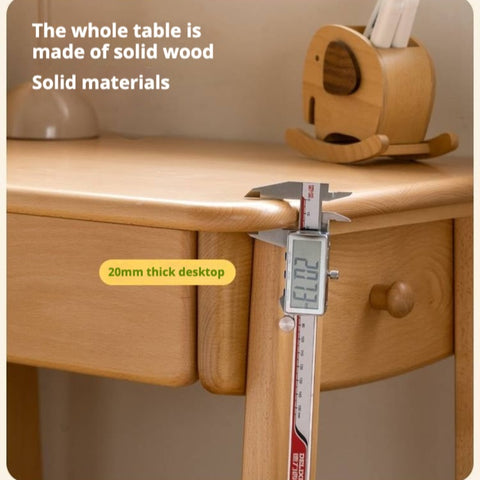 Beech Solid Wood Childrens Desk Natural Study Table with Storage Drawers for Boys & Girls Home Learning