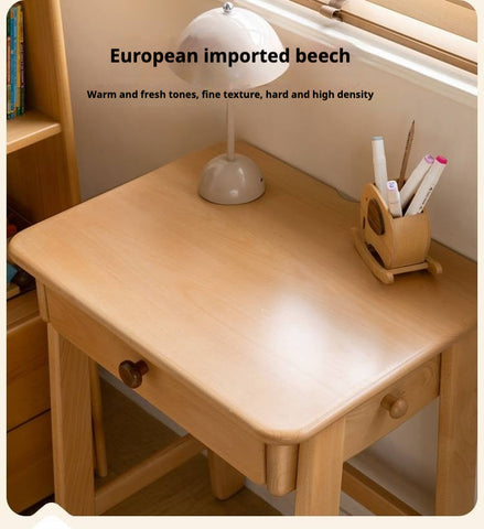 Beech Solid Wood Childrens Desk Natural Study Table with Storage Drawers for Boys & Girls Home Learning