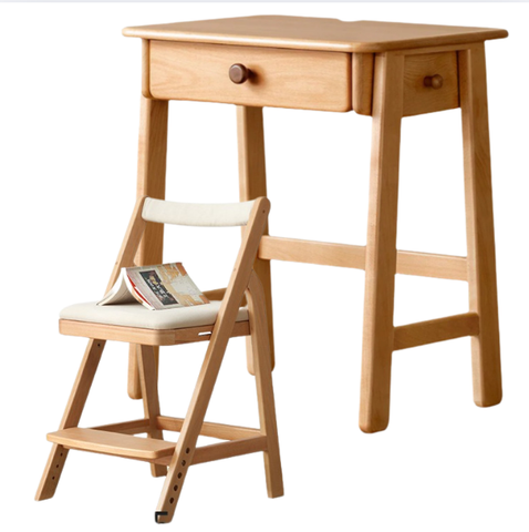 Beech Solid Wood Childrens Desk Natural Study Table with Storage Drawers for Boys & Girls Home Learning