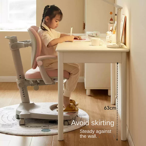 Solid Rubber Wood Cream White Childrens Writing Desk with Drawer for Study and Reading