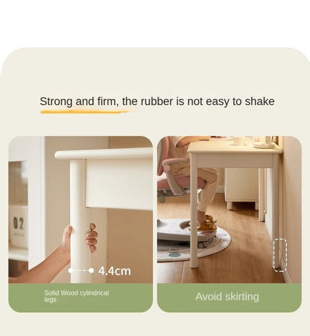 Solid Rubber Wood Cream White Childrens Writing Desk with Drawer for Study and Reading