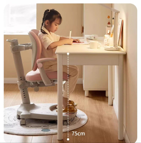 Solid Rubber Wood Cream White Childrens Writing Desk with Drawer for Study and Reading