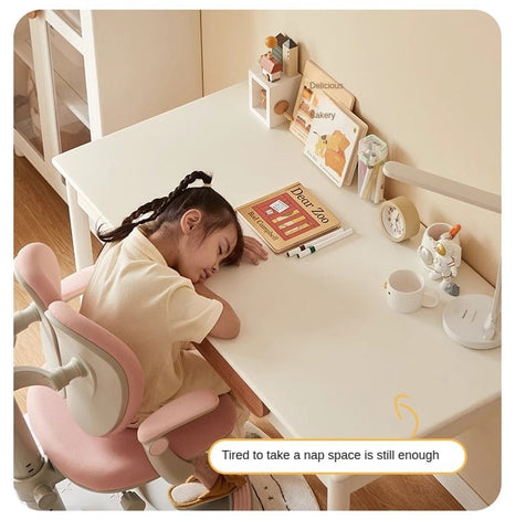 Solid Rubber Wood Cream White Childrens Writing Desk with Drawer for Study and Reading